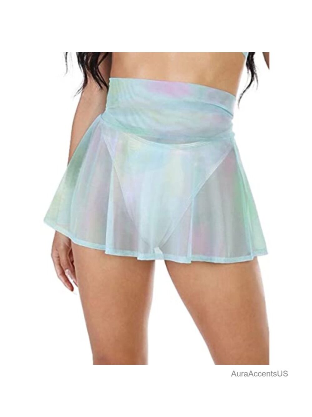 Sheer Mesh Mini Skirt High Waist Skater Cover-Up